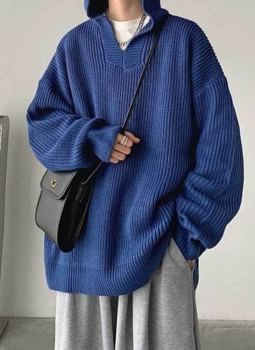 Blue Oversized Waffle-Knit Hoodie | Soobin - TXT