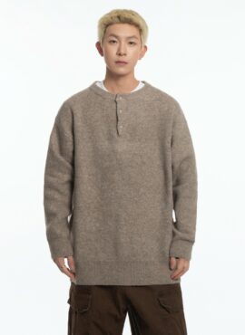 Brown Half-Buttoned Longe Sleeves Sweater | Gu Do Won – Resident Playbook