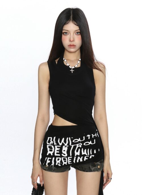 Chic Asymmetrical Waist Slimming Sleeveless Top