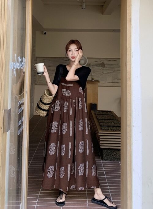 Chic Summer Print Patchwork Dress And Tee Set