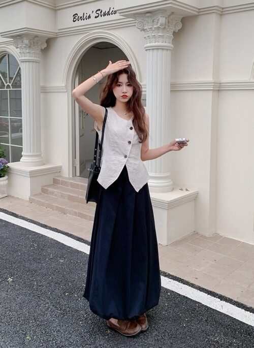Chic Summer Scarf Vest And Bubble Skirt Set