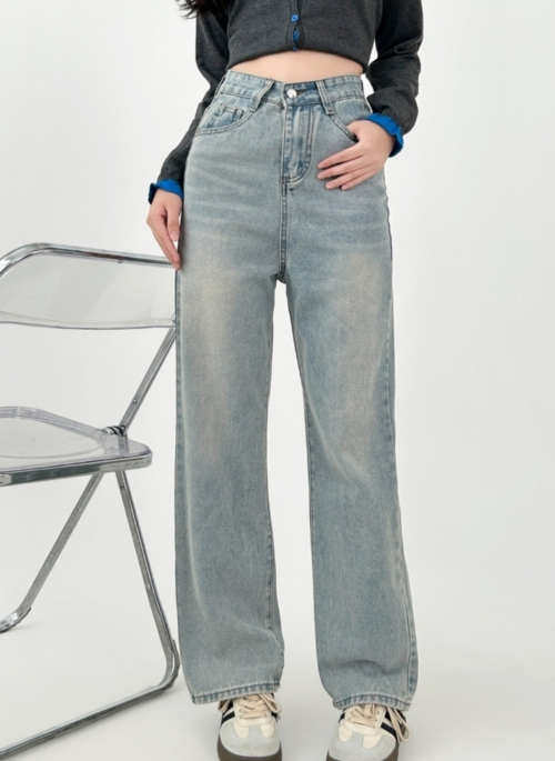 Colorblock Embroidered Wide Leg Denim Pants