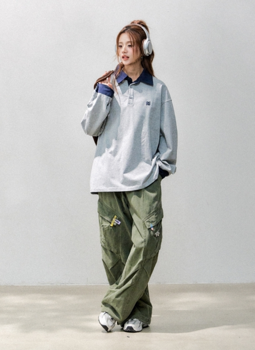 Colorblock Polo Collar Sweatshirt Fashion Collection