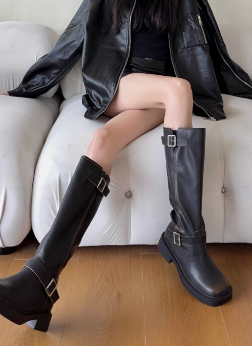 Dark Brown Double Buckle Knee-High Boots | Chiquita – BabyMonster
