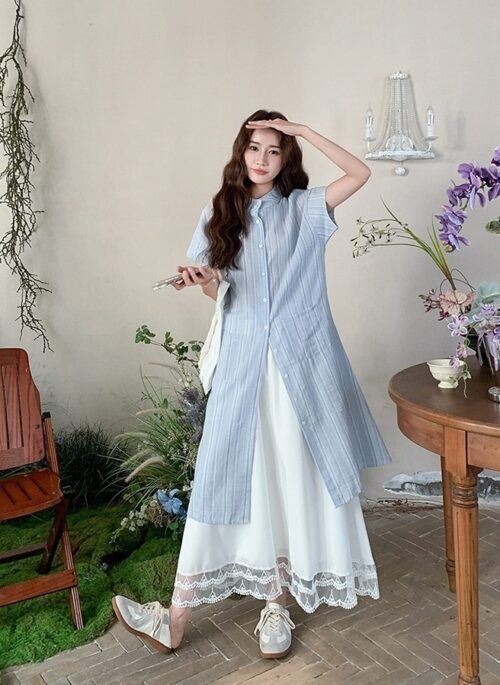 Elegant Summer Short Sleeve Blouse And Skirt Set