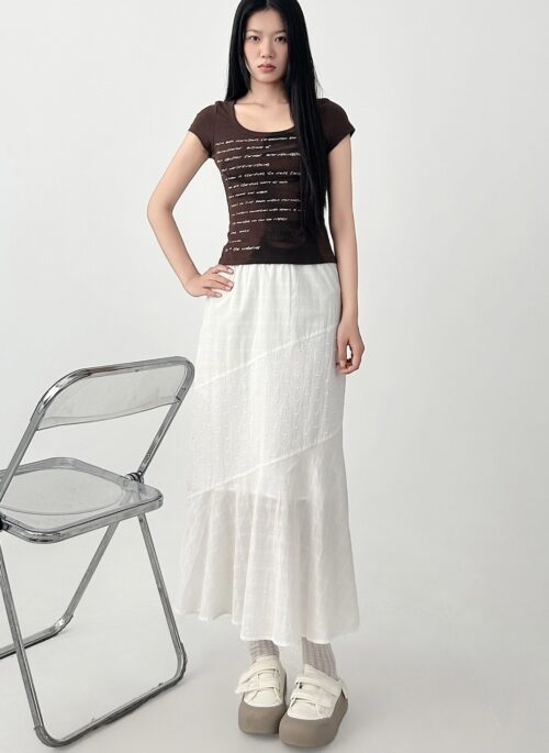 Elegant White Midi Ruffle Hem Skirt