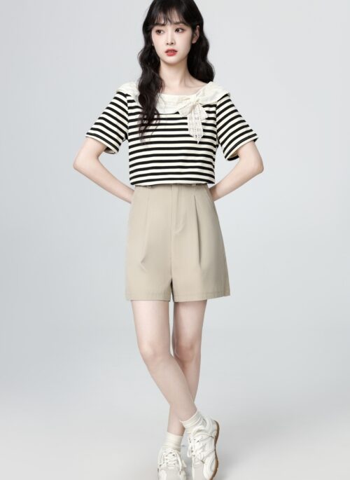 French Striped Short Sleeve Loose Fit T Shirt