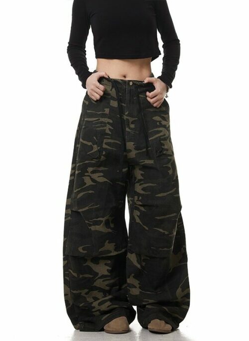 Green Camouflage Drawstring Pants | Karina – Aespa