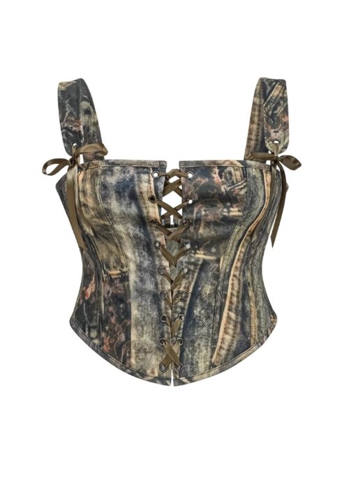 Green Denim Style Lace-Up Corset Top | Manon – KATSEYE