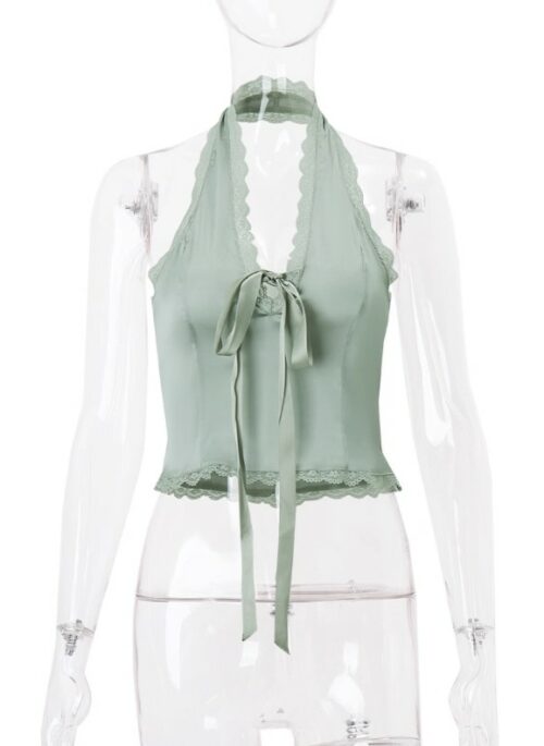 Green Lace Satin Halter Top | Sophia – KATSEYE