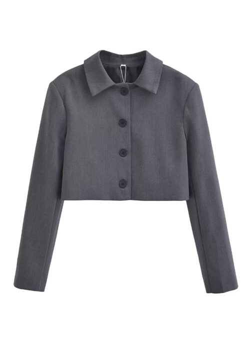 Grey Collared Button-Up Jacket | Sophia - KATSEYE