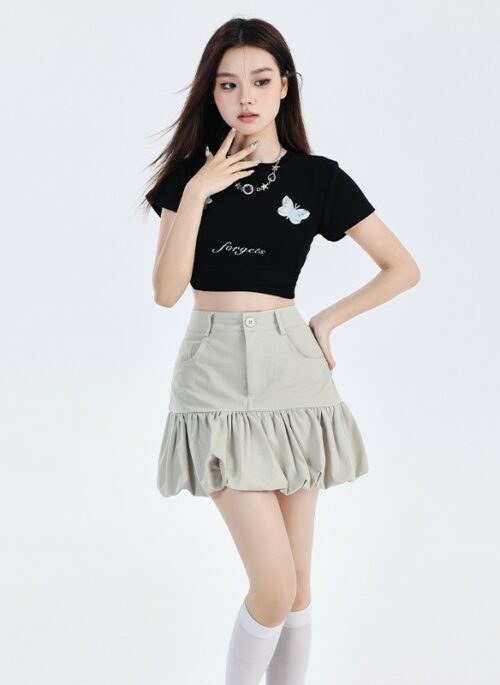 Grey Half Bubble Mini Skirt | Eunchae - Le Sserafim
