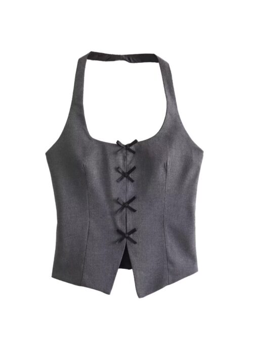 Grey Mini Bows Halter Top | Manon - KATSEYE