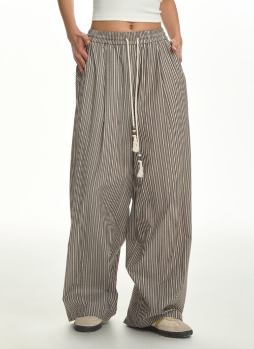Grey Pinstripe Pleated Wide-Leg Pants | Karina - Aespa