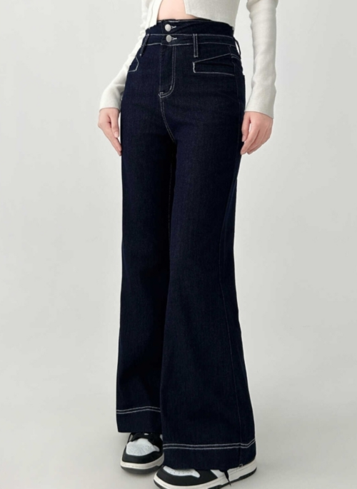 High Waist Flared Denim Pants Slim Fit