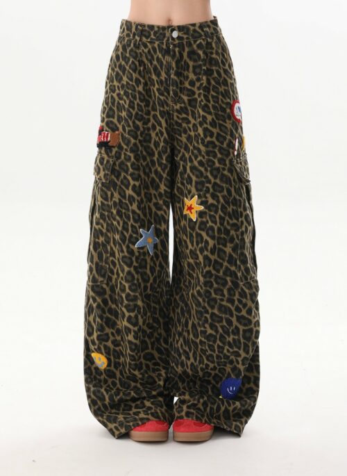 Leopard Star Terry Casual Wide Leg Pants