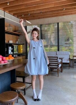 Light Blue Bow Floral Romantic Sleeveless Dress