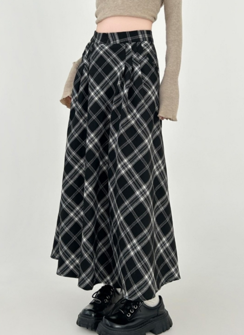 Plaid Vintage A Line Midi Skirt