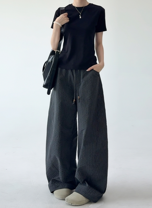 Plaid Wide Leg Casual Relaxed Straight Pants