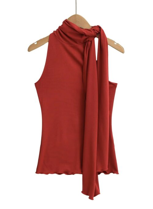 Red Tie-Neck Sleeveless Top | Winter – Aespa