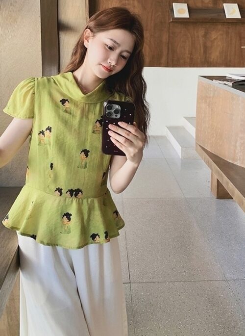 Ruffled Shirt And Wide Leg Pants Set