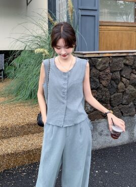 Sleeveless Vest Set With Wide Leg Pants