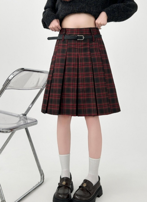 Vintage Plaid Pleated Skirt Academy Style