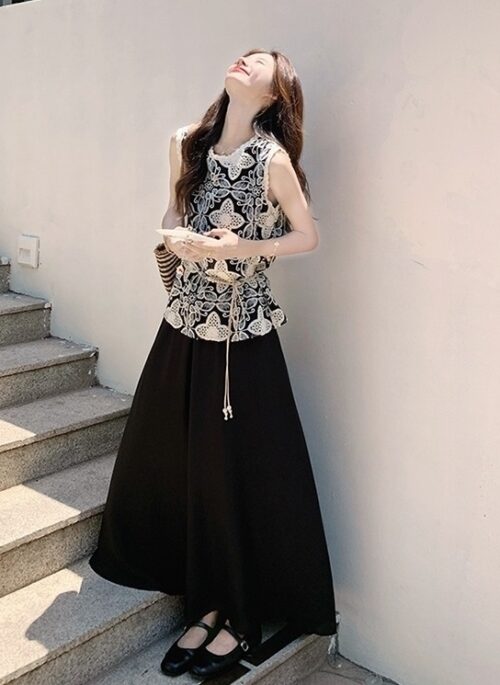 Vintage Style Vest And Skirt Set Summer Fashion
