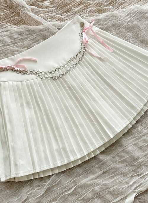White Chain And Bow Accent Pleated Skirt | Wonyoung – IVE