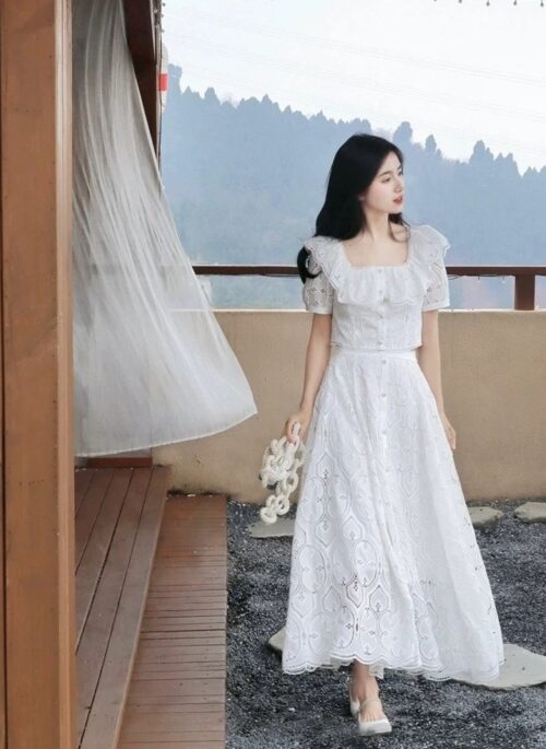 White Flowy Ruffles Lace Set | Jisoo - BlackPink