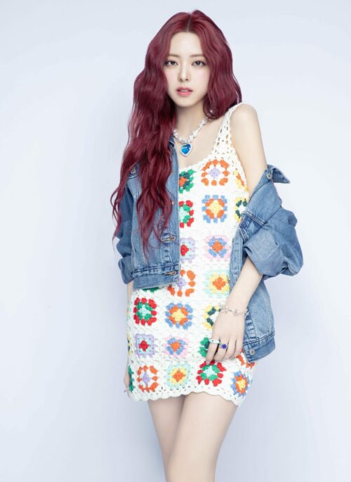 White Hollow Crochet Dress With Multicolored Patches | Yuna - ITZY