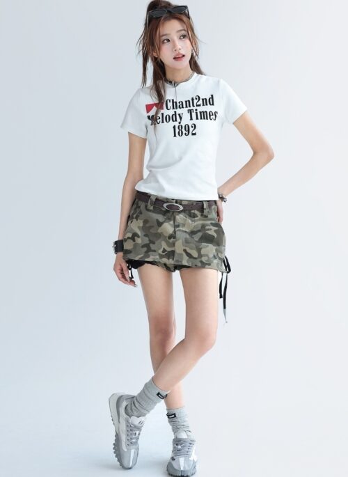 Alphabet Print Slim Fit Short Sleeve Summer Top