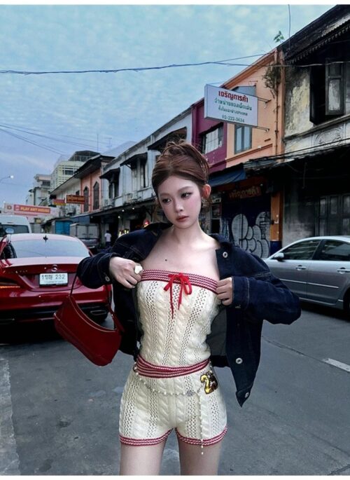 Beige Cable Knit Striped Tube Top | Jennie – BlackPink