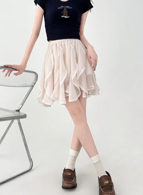 Beige Irregular Hem A Line Skirt Summer
