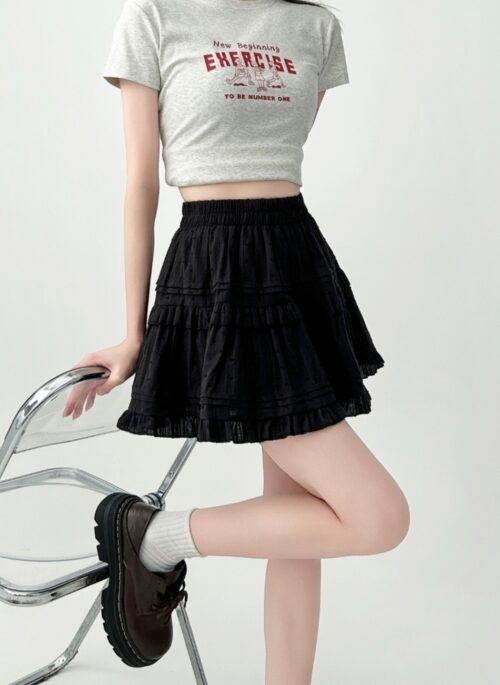 Beige Ruffled High Waist A Line Mini Skirt