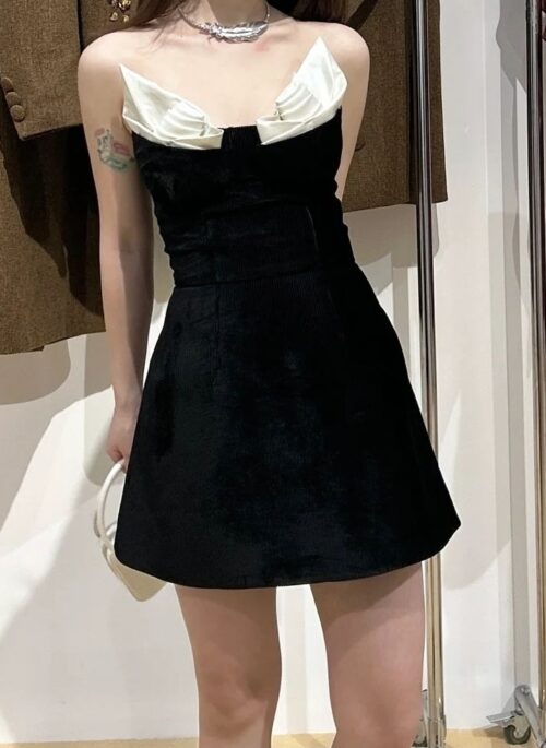 Black Corduroy Origami Mini Dress | Liz - IVE