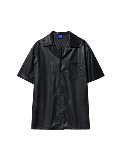 Black Faux Leather Short Sleeves Shirt | Mark – NCT