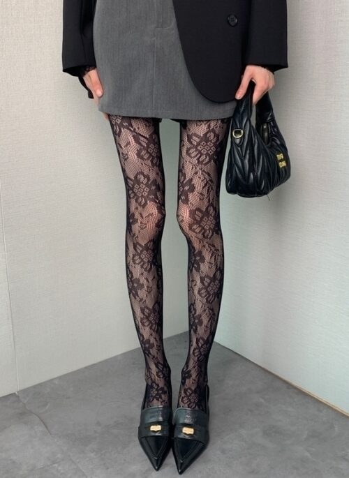 Black Flower Lace Pattern Stockings | Winter – Aespa