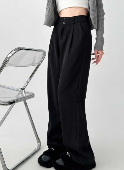 Black High Waist Asymmetric Wide Leg Trousers