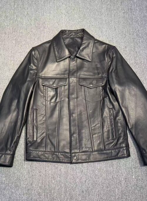 Black Leather Snap Button Jacket | Suga – BTS