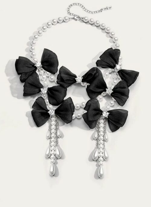 Black Multi-Bow Pearl Necklace | Lisa – BlackPink