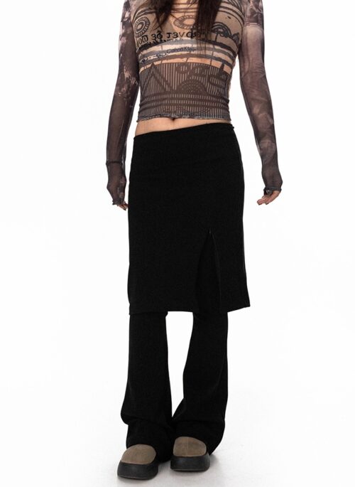 Black Overlap Skirt Flare Pants | Jennie- BlackPink