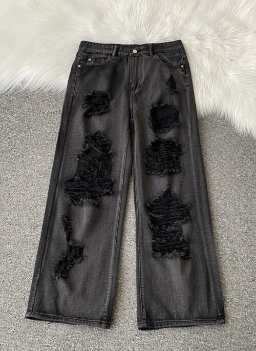 Black Ripped Wide Leg Jeans | Jisoo – BlackPink