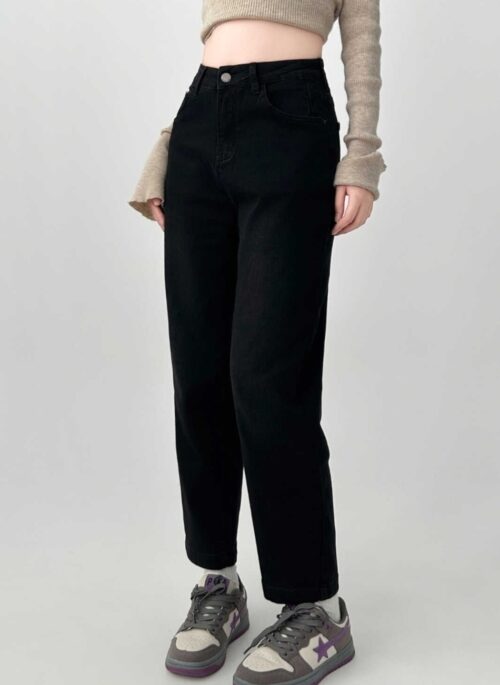 Black Slim Fit Straight Leg Denim Pants