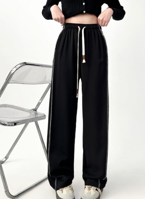 Black Striped High Waist Relaxed Fit Trousers