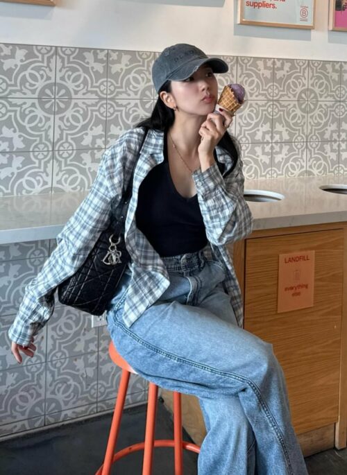 Blue Checkered Casual Flannel Shirt | Jisoo – BlackPink