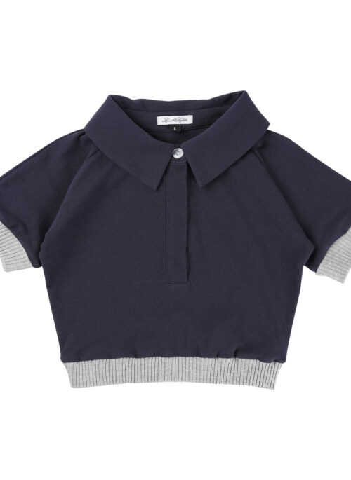 Blue Contrast Trim Cropped Polo Shirt | Rose – BlackPink