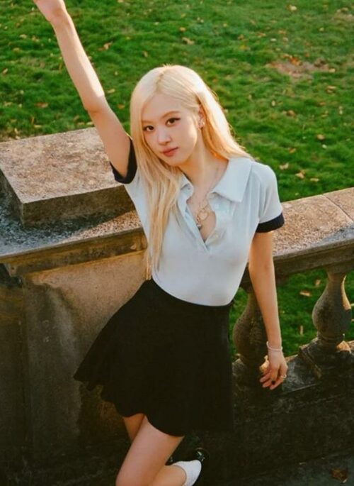 Blue Contrast Trim Cropped Polo Shirt | Rose – BlackPink