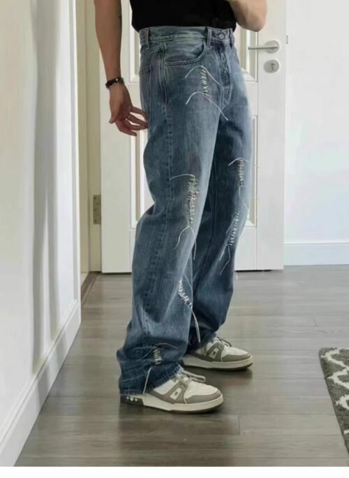Blue Distressed Hand-Stitched Jeans | Taehyun – TXT