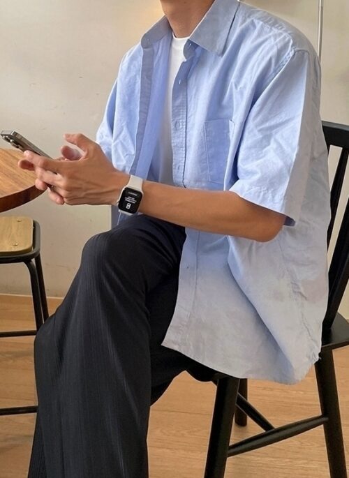 Blue Korean Style Loose Short Sleeve Shirt